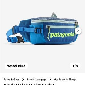 Patagonia black hole waist bag 5liters in blue.